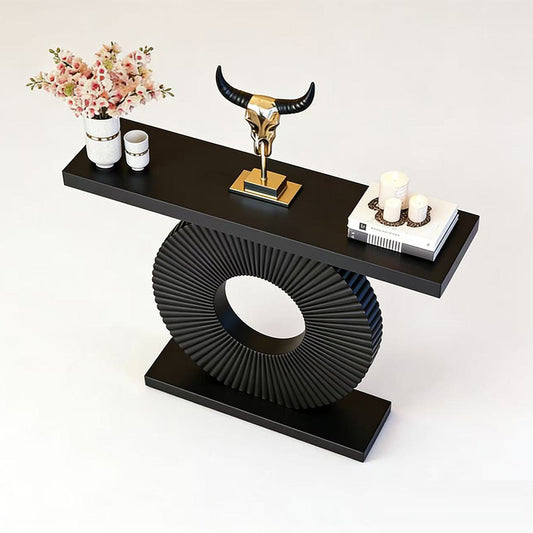 Black Console Table, Sculptural Ring Base Entryway Accent Table