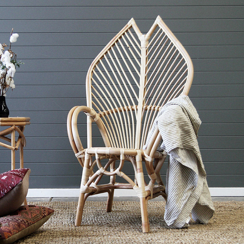 Natural Rattan High Back Accent Chair with Curved Arms, 43.3 Inch