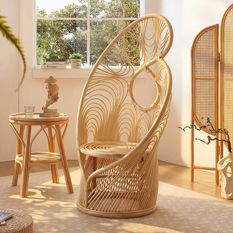 Natural Rattan Peacock Chair High Back Accent Chair Handwoven Boho Lounge Chair