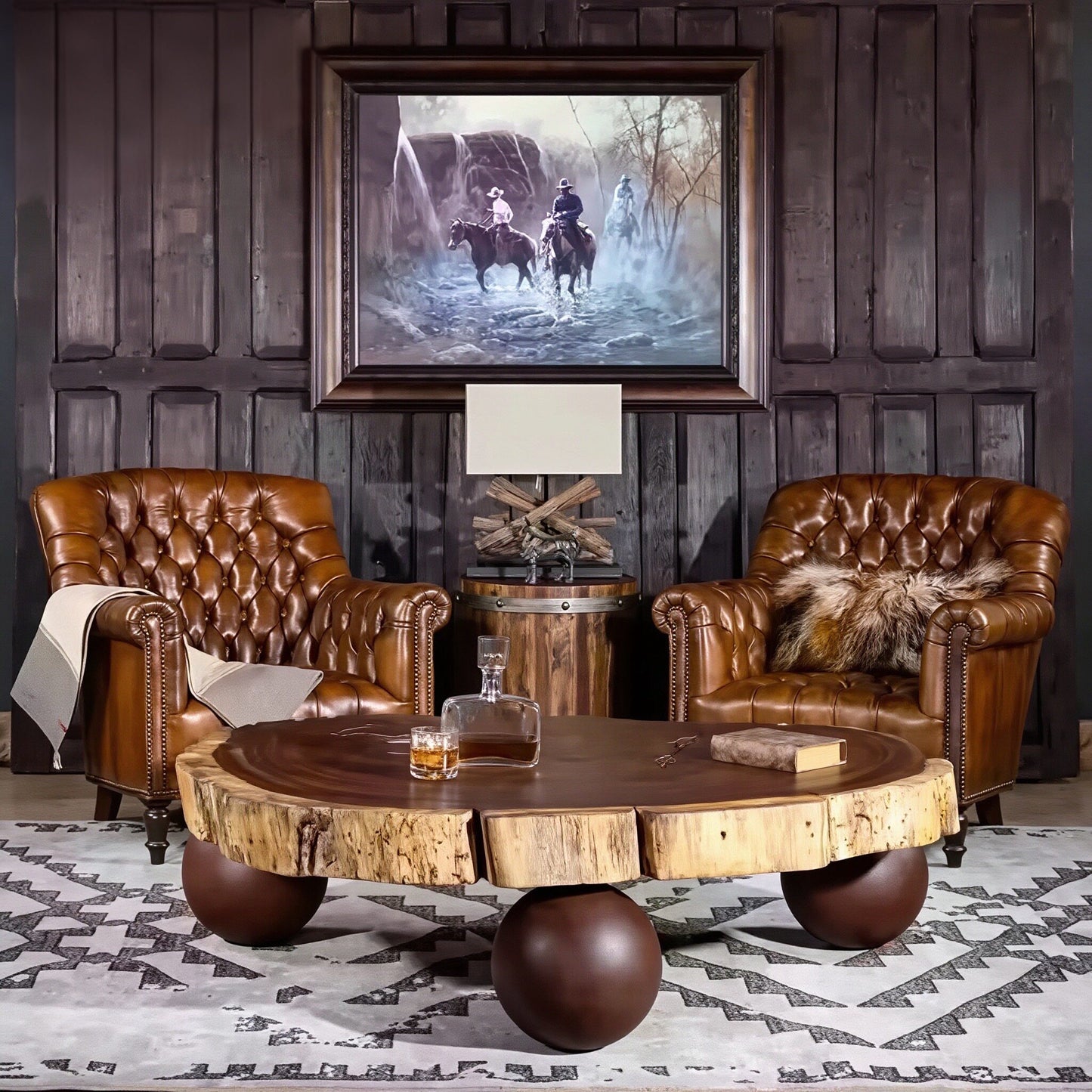 Vintage Brown Leather Club Chair with Tufted Back and Nailhead Trim