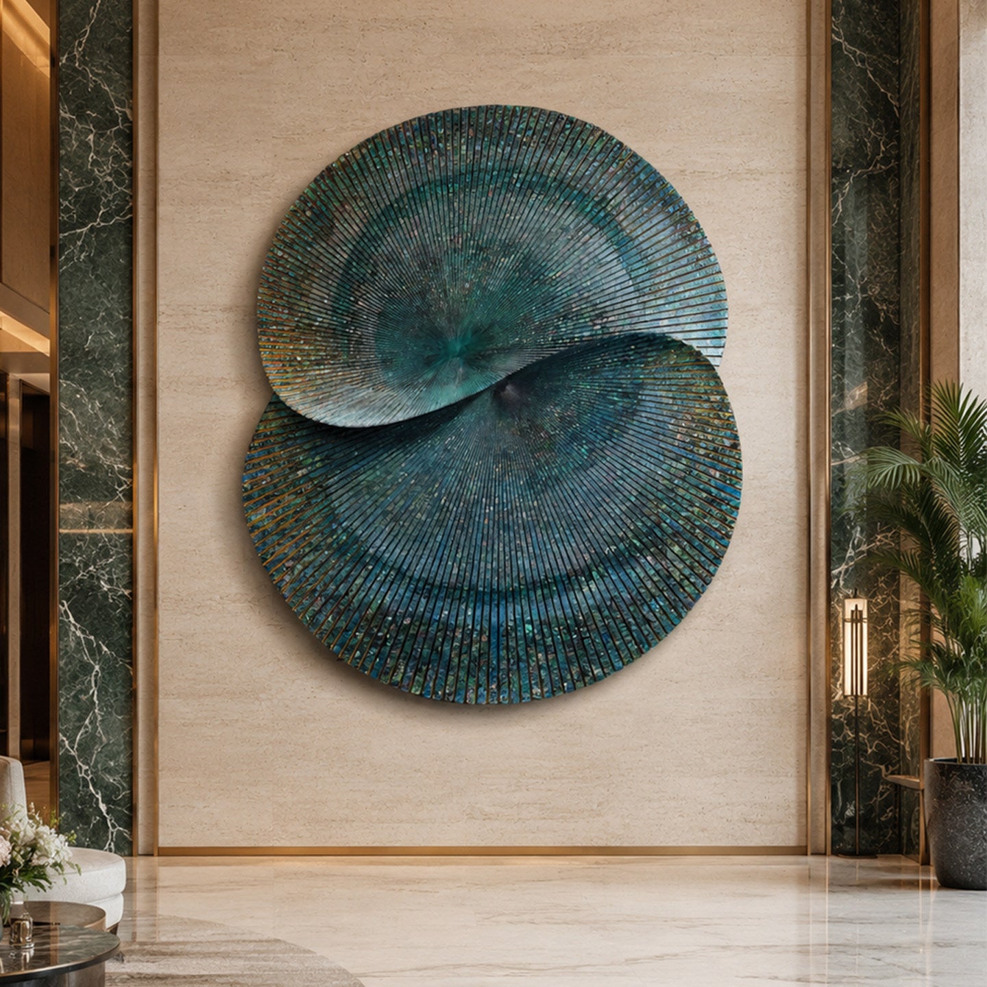 3D Abstract Wall Art 31 x 37 Inch, Teal Gold Textured Metal Wall Sculpture
