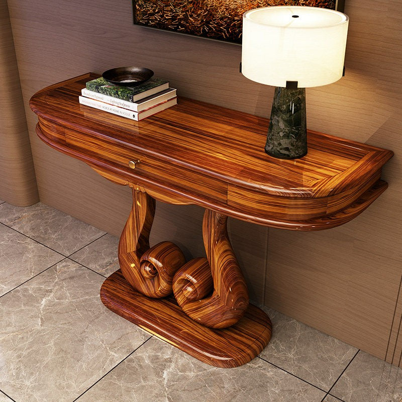 Wenge Wood Console Table with Drawer and Sculptural Base