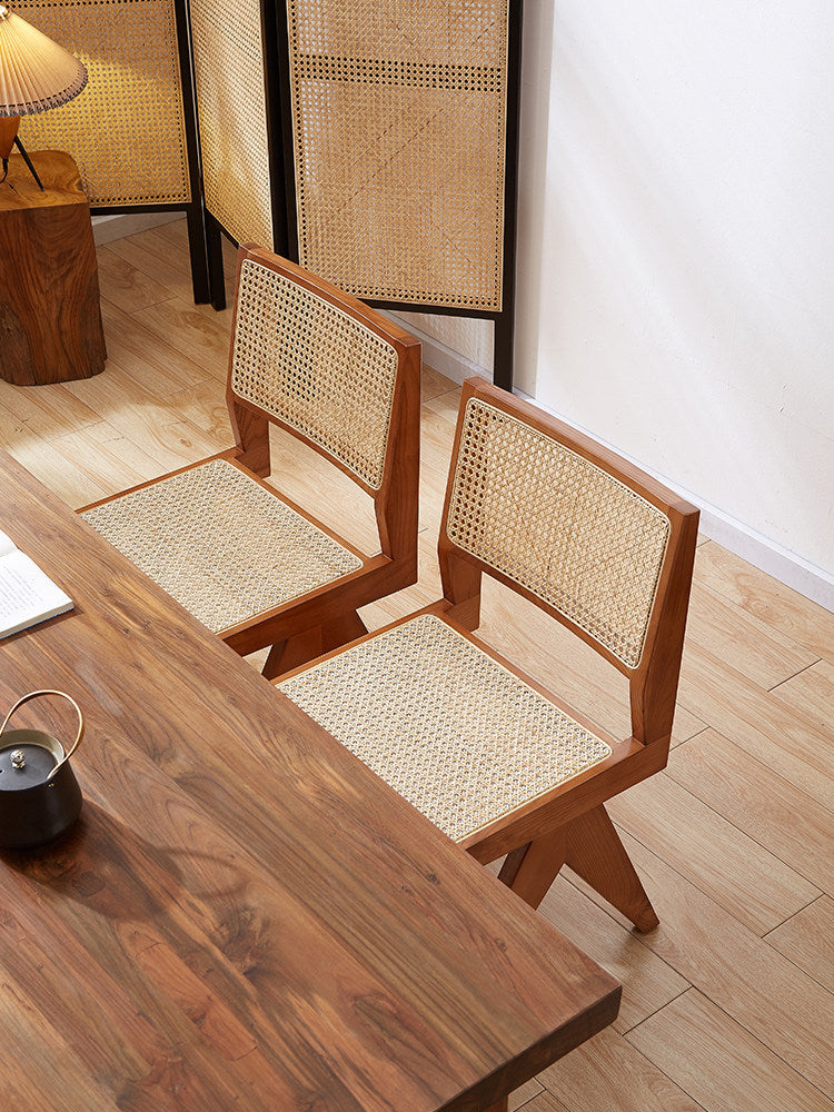 Walnut Brown Solid Wood Cane Dining Chair for Kitchen