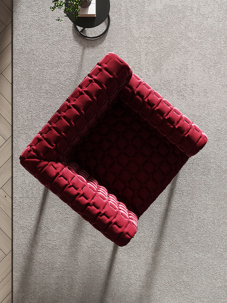 Red Quilted Upholstered Accent Chair with Wood Frame