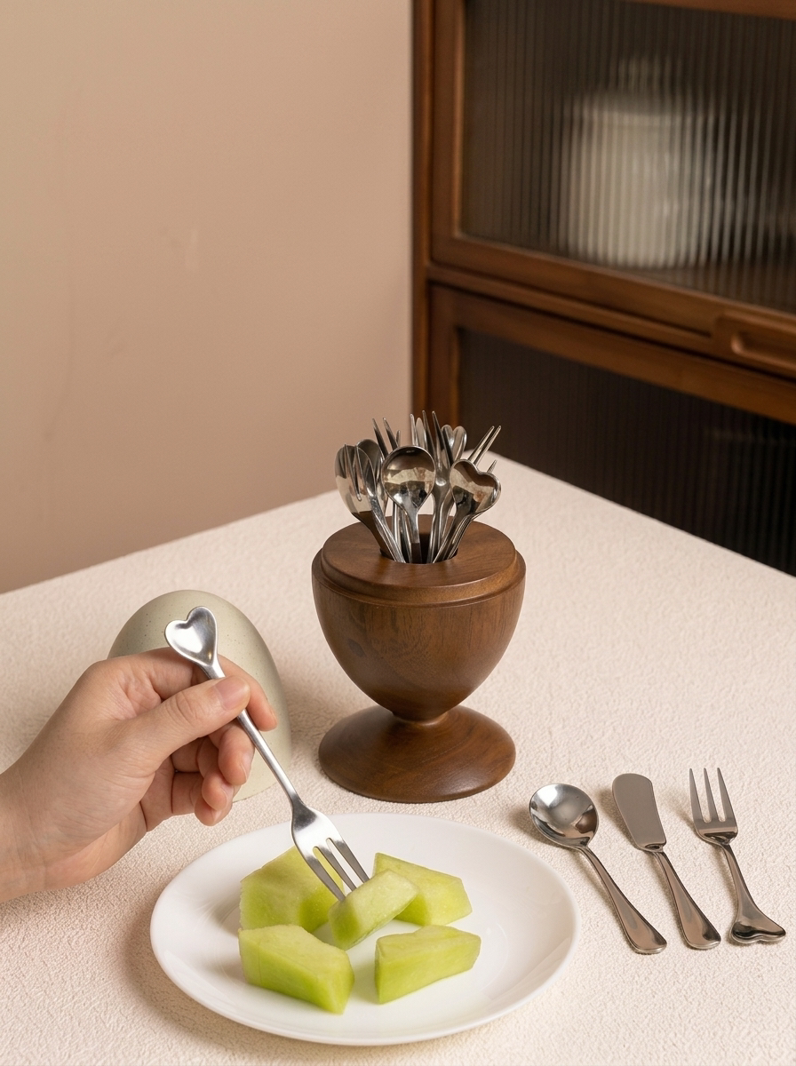 Egg Shaped Fruit Fork and Spoon Set, 304 Stainless Steel, 12 Piece