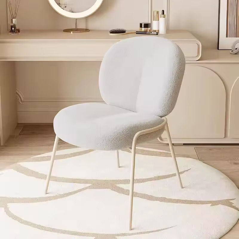 Ivory Boucle Accent Chair with Metal Legs for Living Room