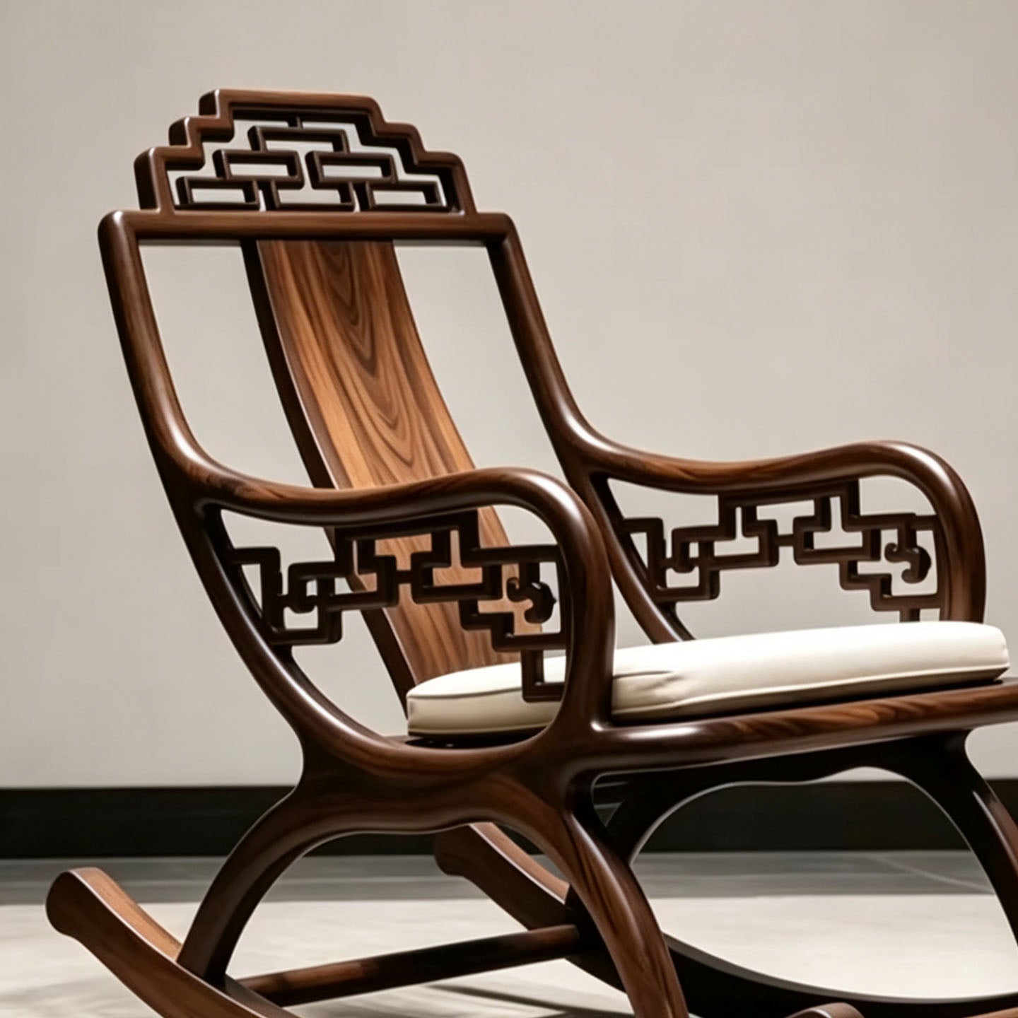 Solid Ash Wood Rocking Chair with Cushion, Walnut Finish