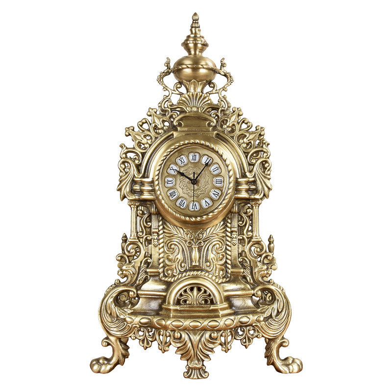 Large Brass Mantel Clock with Roman Numerals, Ornate Table Clock