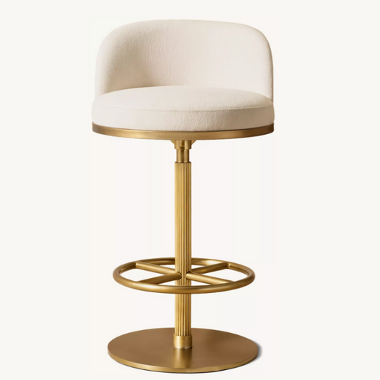 Cream Upholstered Swivel Bar Stool, Gold Metal Counter Chair with Low Back and Footrest for Kitchen Island, Home Bar, Hotel, Villa, Pub Seating