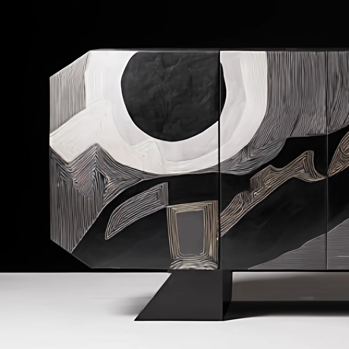 Black and White Abstract Sideboard Cabinet, Modern 3 Door Credenza Storage Cabinet, Decorative Entryway Cabinet Buffet Console for Dining Room, Living Room, Hallway, Foyer