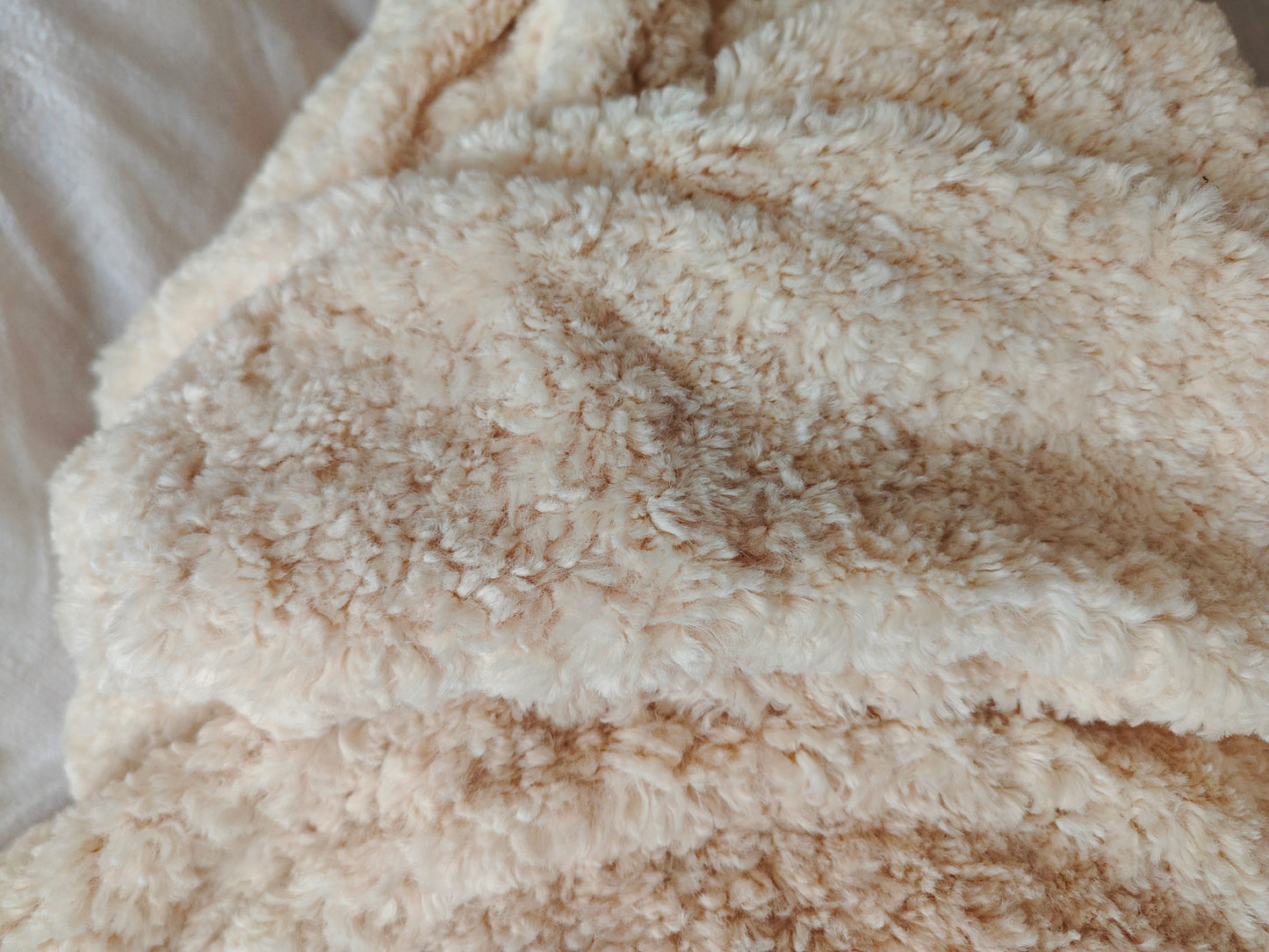 Cream Faux Shearling Fabric, Thick Plush Sherpa Fur Material for Upholstery, Clothing, Shoes, Hats, DIY Crafts, Dolls and Home Textile Projects