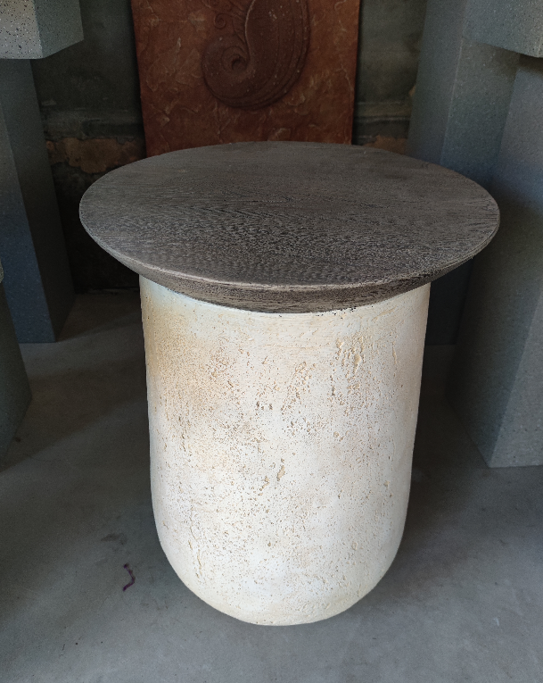 Cream Mushroom Side Table with Gray Round Top