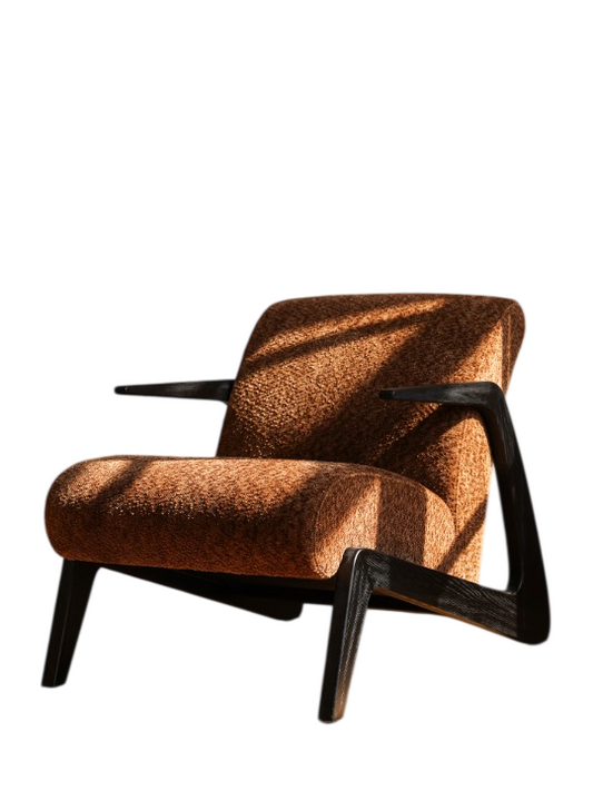 Brown Chenille Accent Chair with Ash Wood Frame, Modern Upholstered Lounge Chair with Open Armrests, Single Sofa Chair for Living Room, Bedroom, Reading Nook, Office