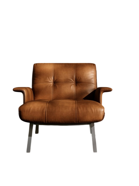 Brown Leather Lounge Chair, Armless Upholstered Accent Chair with Metal Legs, Mid Century Single Sofa Chair for Living Room, Bedroom, Villa and Reading Corner