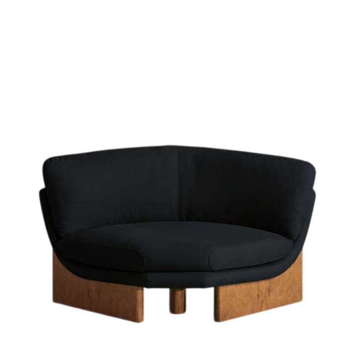 Curved Upholstered Loveseat Chair, Black Fabric Lounge Sofa with Wood Base for Living Room, Hotel, Villa, Boutique Store, Reception Seating