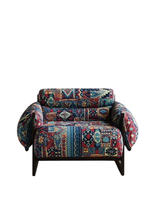 Oversized Boho Accent Chair, Upholstered Lounge Armchair with Exposed Wood Frame, Patterned Single Sofa Chair for Living Room, Bedroom, Balcony and Reading Nook