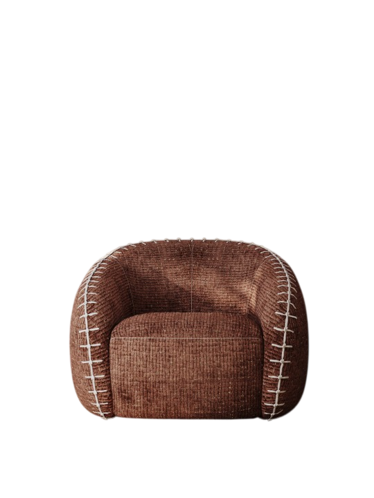 Brown Chenille Accent Chair, Oversized Upholstered Barrel Lounge Chair with Embroidered Stitch Detail for Living Room, Bedroom, Hotel and Reading Corner