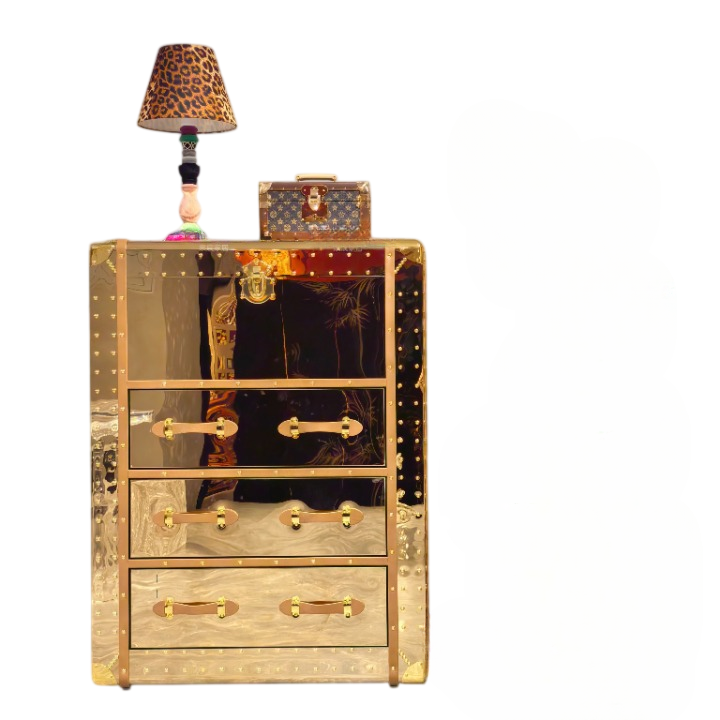 Gold Mirrored 3-Drawer Accent Cabinet with Upper Storage Compartment