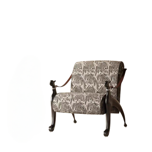 Modern Upholstered Accent Lounge Chair with Sculptural Dog-Shaped Solid Wood Frame, Artistic Fabric Armchair for Living Room, Bedroom, Reading Nook, Hotel Lobby &amp; Luxury Interior Décor