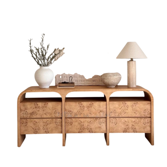 Wood Sideboard Buffet with 6 Drawers for Dining Room or Entryway