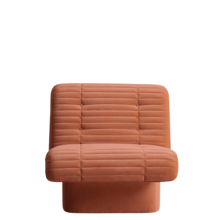 Armless Upholstered Lounge Chair, Channel Tufted Single Sofa Chair for Living Room, Bedroom, Hotel, Villa, Guest Room, Terracotta Fabric