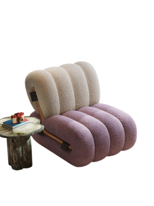 Oversized Sherpa Accent Chair, Cream and Mauve Upholstered Lounge Chair with Channel Tufted Cushions, Modern Single Sofa Chair for Living Room, Bedroom, Reading Nook, Apartment, and Cozy Corner Seating