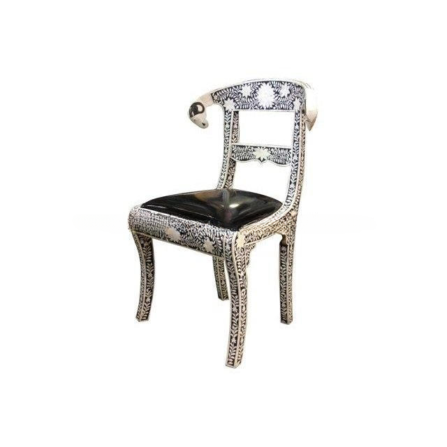 Luxury Bone Inlay Dining Chair Handmade Accent Chair Black White Designer Side Chair Artisan Wooden Leisure Chair for Dining Room Living Room Bedroom