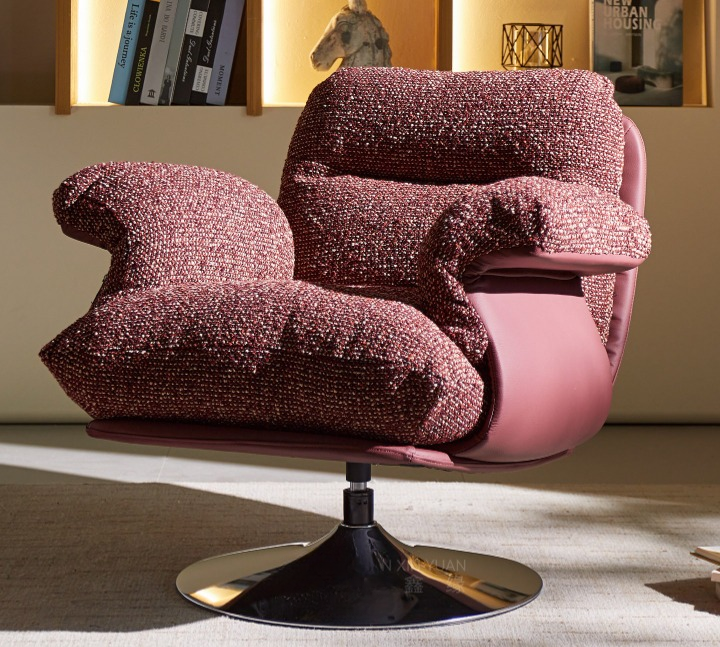 Burgundy Swivel Accent Chair, Upholstered Lounge Chair with Chrome Pedestal Base for Living Room, Bedroom, Reading Nook and Office