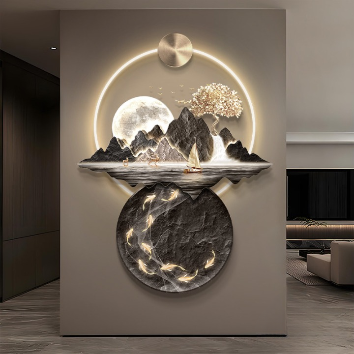 Modern 3D Mountain Wall Art 30 x 39 Inch, LED Lighted Landscape Wall Decor