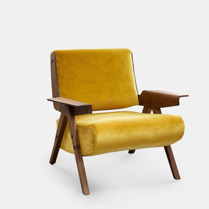 Modern Mustard Yellow Boucle Accent Chair, Solid Wood Lounge Armchair with Black Frame, Upholstered Single Sofa Chair for Living Room, Bedroom, Hotel Lobby, Reception Area