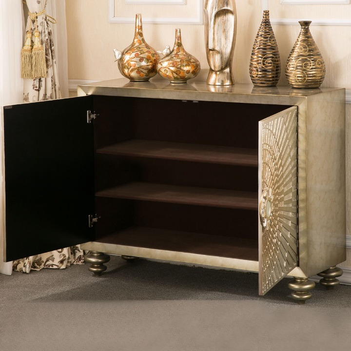 Modern Sideboard Cabinet with Sunburst Doors, Solid Wood Storage Cabinet, Luxury Entryway Console, Buffet Cabinet, Shoe Storage Cabinet, 48 Inch