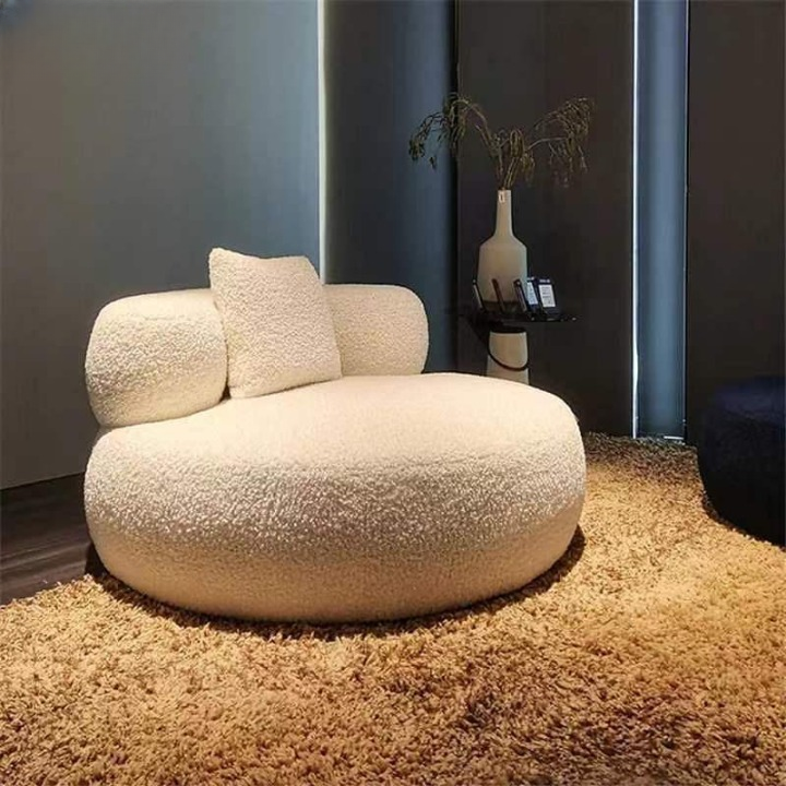 Ivory Boucle Round Accent Chair for Living Room Bedroom