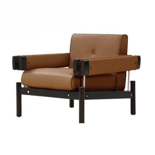 Brown Faux Leather Accent Chair with Solid Wood Frame and Padded Arms
