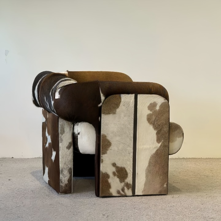 Cow Print Accent Chair with Solid Wood Frame, Brown and White