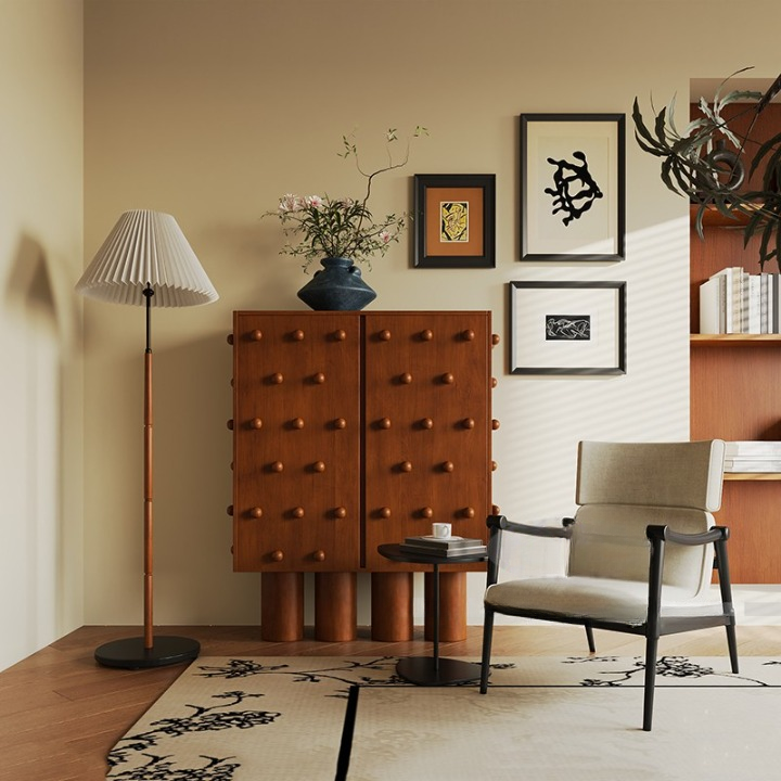 Walnut Brown Solid Wood Cabinet, 2-Door Studded Storage