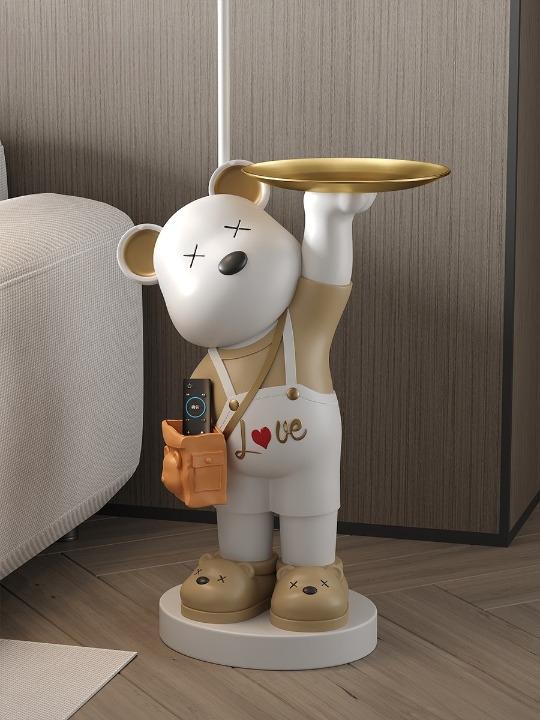 Novelty Bear Figure Floor Lamp with Tray, Modern Living Room Standing Light