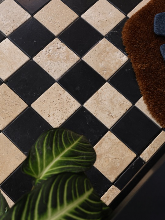Black White Limestone Mosaic Tile French Vintage Checkerboard Stone Mosaic Floor Tile Matte Bathroom Kitchen Backsplash Patio Wall Flooring 11.8 x 11.8 Inch