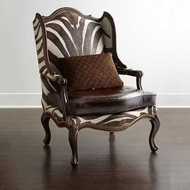 Brown Zebra Print High Back Accent Chair with Solid Wood Frame