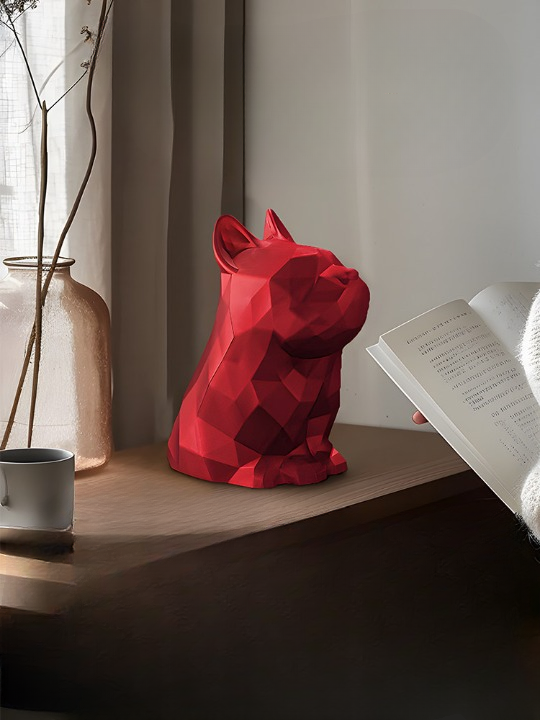 Red French Bulldog Tissue Box Cover, Geometric Dog-Shaped Facial Tissue Holder, Sculptural Napkin Dispenser for Living Room, Bathroom, Bedroom, Office and Coffee Table