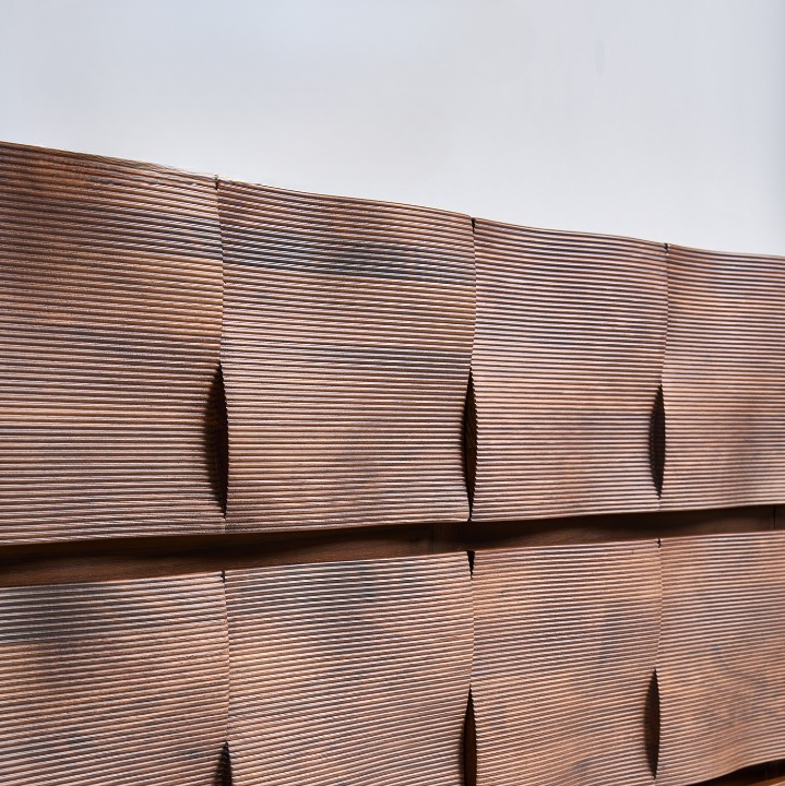 Walnut Ribbed Sideboard Cabinet, Modern Wood Storage Credenza, Textured Multi Drawer Dresser Cabinet, Living Room Buffet Cabinet, Dining Room Console and Entryway Storage