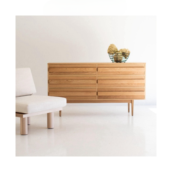 Solid Wood 6 Drawer Dresser, Natural Wood Storage Cabinet with Tapered Legs, Mid Century Wabi Sabi Sideboard for Bedroom, Living Room, Entryway