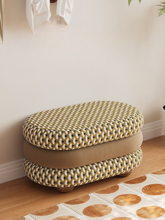 Yellow Chenille Ottoman Bench with Solid Wood Frame