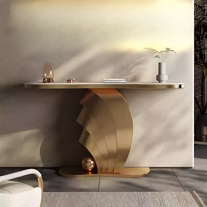 Champagne Gold Sintered Stone Console Table for Entryway