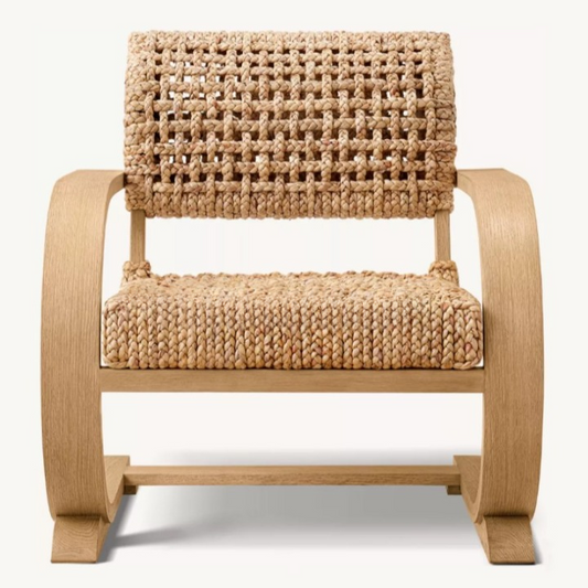 Wood and Woven Rope Lounge Chair, Accent Armchair with Curved Wood Frame for Living Room, Hotel, Villa, Bedroom, Natural Finish