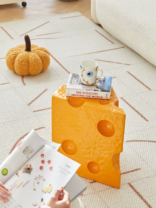 Yellow Cheese Shaped Resin Side Table, Novelty Accent Table, Small Sofa End Table, Creative Snack Table, Decorative Stool for Living Room, Bedroom, Entryway, Patio Decor
