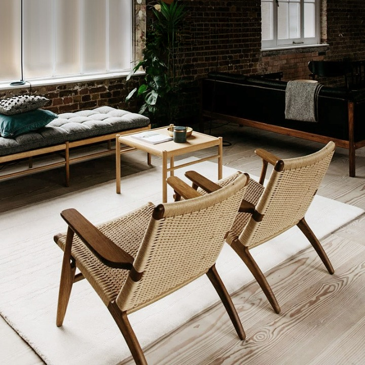 Woven Lounge Chair with Solid Wood Frame, Low Profile Accent Armchair with Handwoven Cord Seat and Back, Natural Brown Leisure Chair for Living Room, Bedroom, Reading Nook, Balcony, and Lounge
