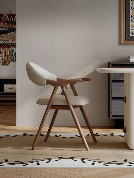Modern Ash Wood Dining Chair with Arms, Cream Upholstered Seat and Curved Back, Solid Wood Accent Chair for Dining Room, Kitchen, Cafe, Restaurant, Study, and Bedroom