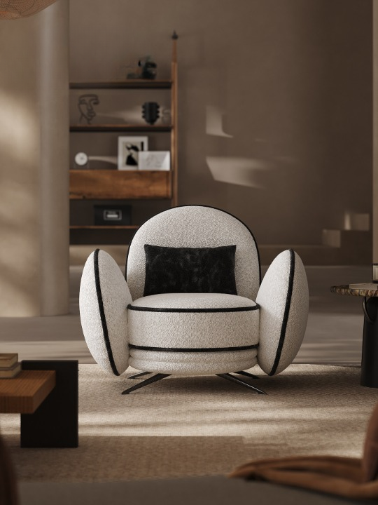 Cream Teddy Fleece Accent Chair with Round Arms, Modern Lounge Chair