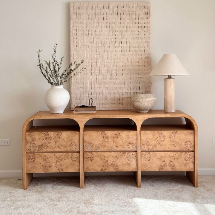 Wood Sideboard Buffet with 6 Drawers for Dining Room or Entryway