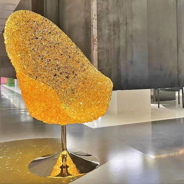 Gold-Tone Polycarbonate High-Back Chair with Pedestal Base